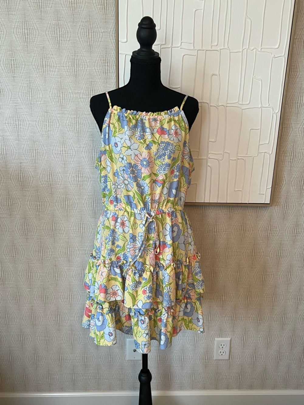 Women’s Floral Tiered Sundress  - Yellow & Blue